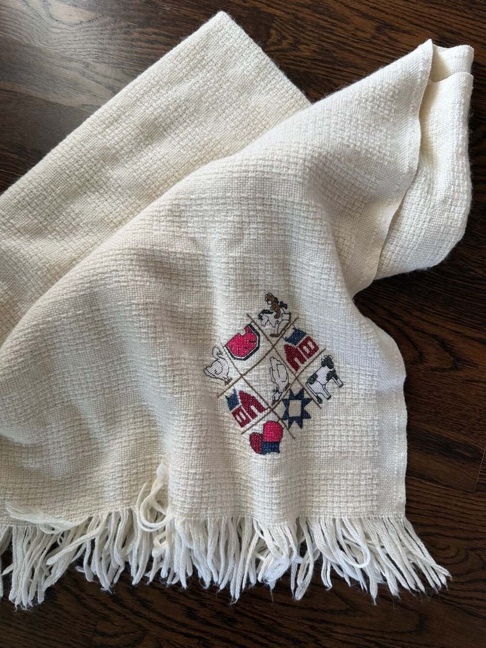 Faribo Vintage Wool Throw Blanket Farm Embroidery Made in USA